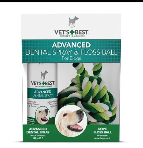 VET'S BEST Advanced Dental Spray 120ml + Sznurkowa Piłka 6cm VET'S BEST Advanced Dental Spray 120ml + Sznurkowa Piłka 6cm